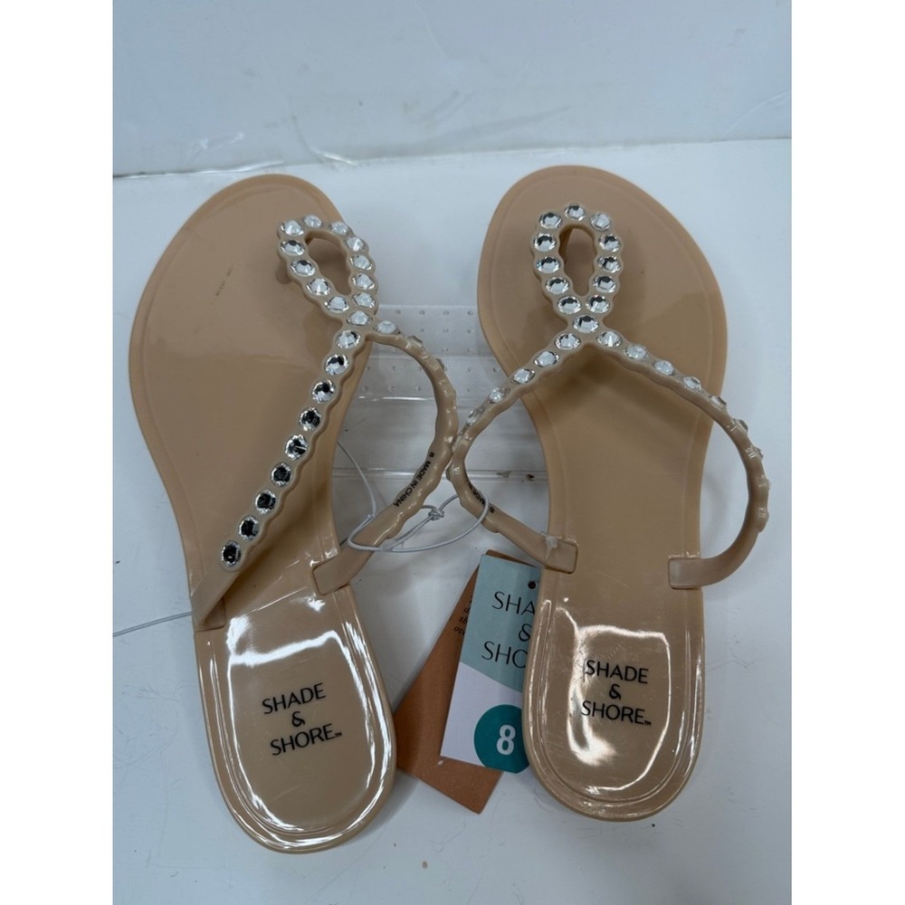 Shade & Shore Luella Rhinestone Jelly Thong Sandals Tan Women's Size 8 NWT